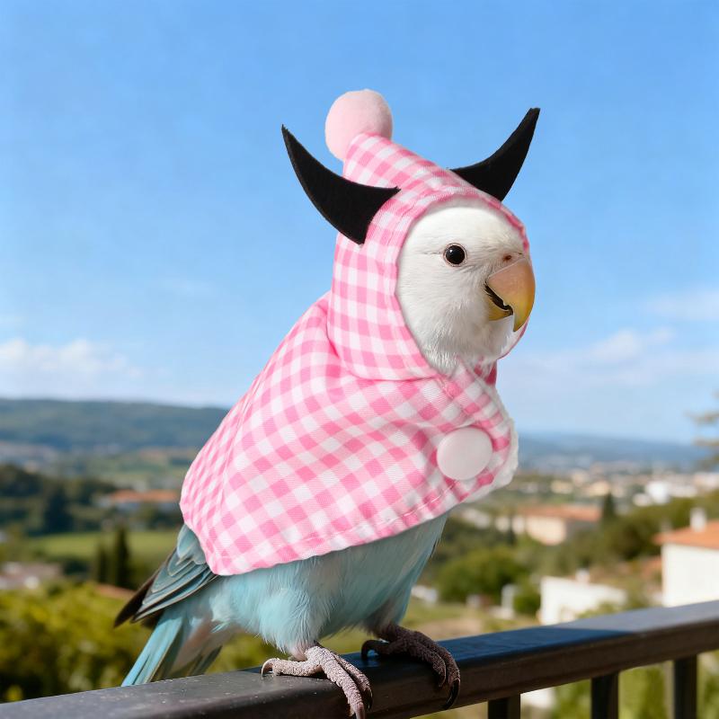 Fun Warm Bull Horn Bird Cloak Cover Keep Warm For Winter Go Out Costume Bird Warm Clothing Parrot Cloak Thickened Bird Clothes