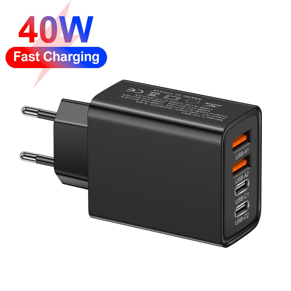 2.4A Mobile Charger with Dual PD & USB Ports - US/EU/UK Travel Adapter