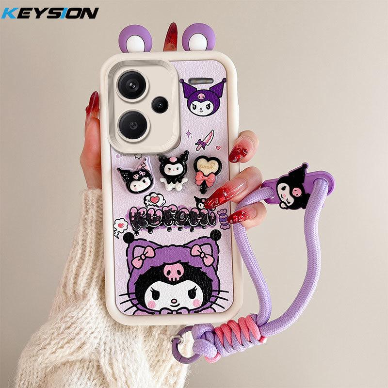 KEYSION Cute Ear 3D Cartoon Case for Redmi Note 13 Pro+ 5G with Bracelet Silicone Shockproof Phone Cover for Redmi Note 13 Pro+ 5G