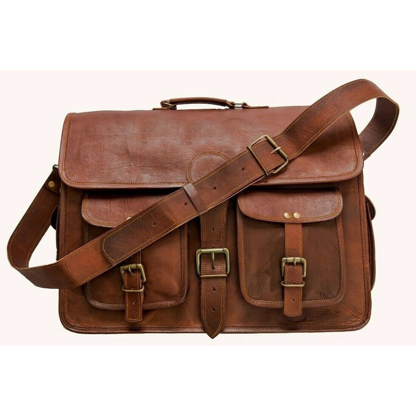 

Новая мужская винтажная кожаная сумка-портфель через плечо для ноутбука, сумка-мессенджер для офиса 18 x 14 x 6 in