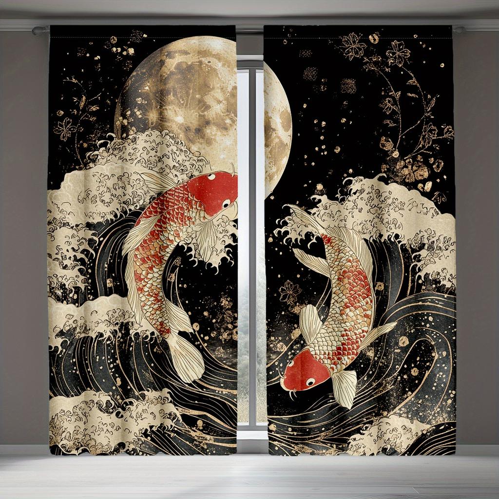 Yin Yang Wave Cherry Blossom Pattern Curtains Polyester Fabric Suitable Living Room Bedroom Curtain Made Of Washable Great Ready