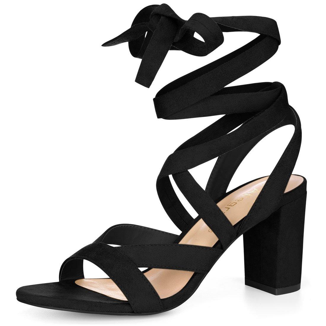 

Allegra K Women s Lace-Up Sandals, Open Toe, Crisscross, Chunky Heel, Black, Size 24.5cm