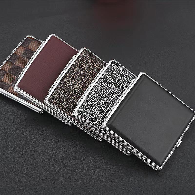20-Piece Metal Iron Clip Cigarette Case - Creative, Personalized, Moisture-Proof, Pressure-Resistant Leather Holder in New Chinese Style