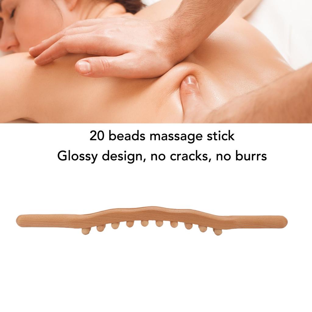 Guasha Wood Stick Tool Double Row 20 Beads Manual Handheld Wooden Massage Tool for Full Body