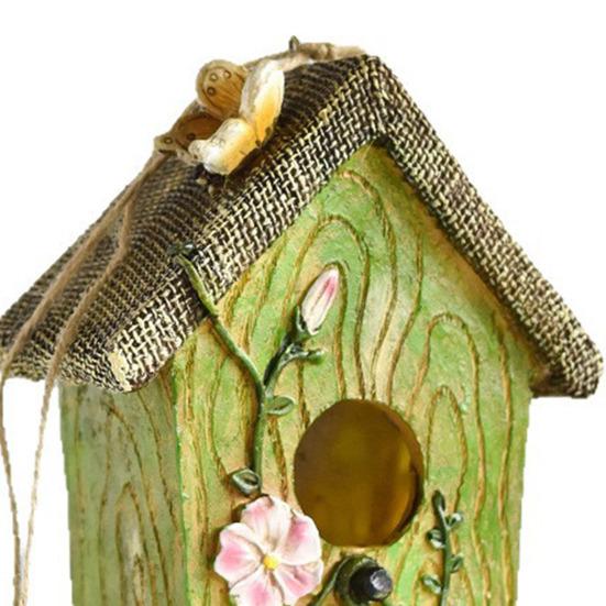 Garden Bird House Spacious Hole Hand-Painted Birdhouse Resin Waterproof Outdoor Hanging Birdhouse Sunproof for Bluebird Hummingbird Finch Cardinals