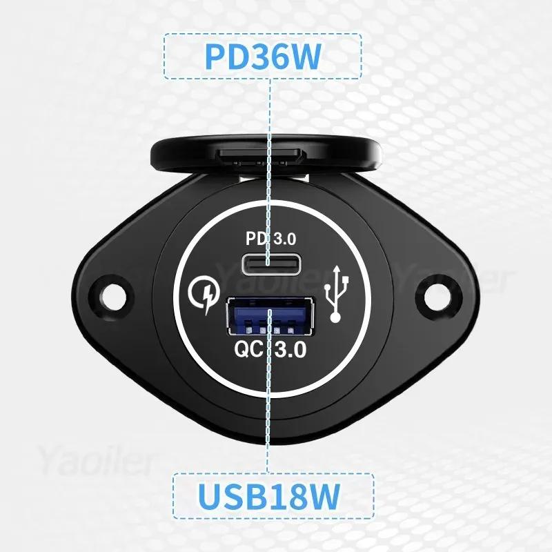 

12V RV PD QC3.0 USB Outlet Panel USB C 36W & QC3.0 18W Port Car Charger Socket Fast Charging for Car Bus Truck Boat Camper ATV