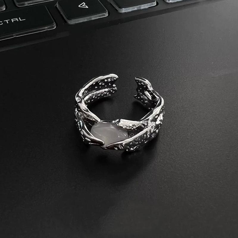 Punk Moonstone Irregular Geometric Statement Ring Unisex Open Adjustable Jewelry Fashion Accessory Trendy Band Party Gift