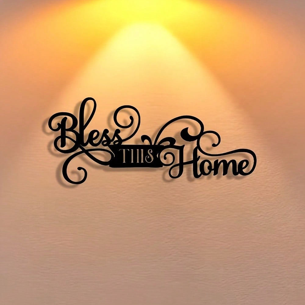 Bless This Home Metal Wall Art - Minimalist Iron Sign, Indoor Outdoor Decor, Music Lover Gift