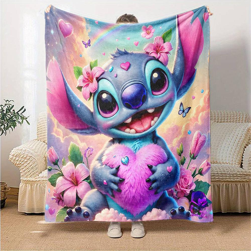 1ks Veselý Stitch deka Lehká flanelová přehoz na pohovku postel cestování kempování obývací pokoj kancelářská pohovka křeslo