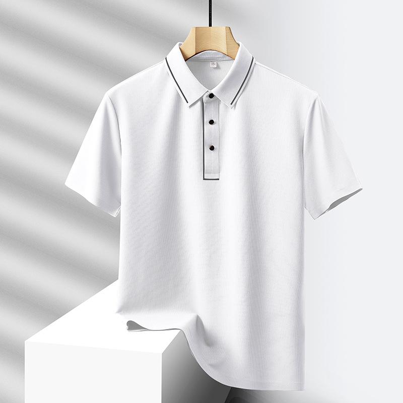 Polo marškinėliai trumpomis rankovėmis iš ledo šilko vyriški ploni kvėpuojantys aukštos klasės verslo greitai džiūstantys viršutiniai besiūliai polo marškinėliai vyriški