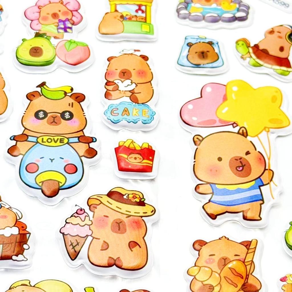 12Sheets Cute Capybara Bubble Stickers Kawaii 3D Three-Dimensional Stickers Anime Cartoon No Repetition Kids Diy Toy Sticker