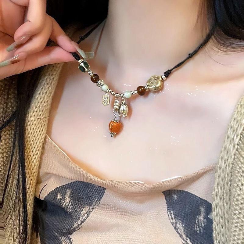 Misty Rain Kralen~ Nationale Stijl Kralenketting Dames Zomer Zen Stijl Lichte Luxe Premium Sleutelbeenketting Accessoires