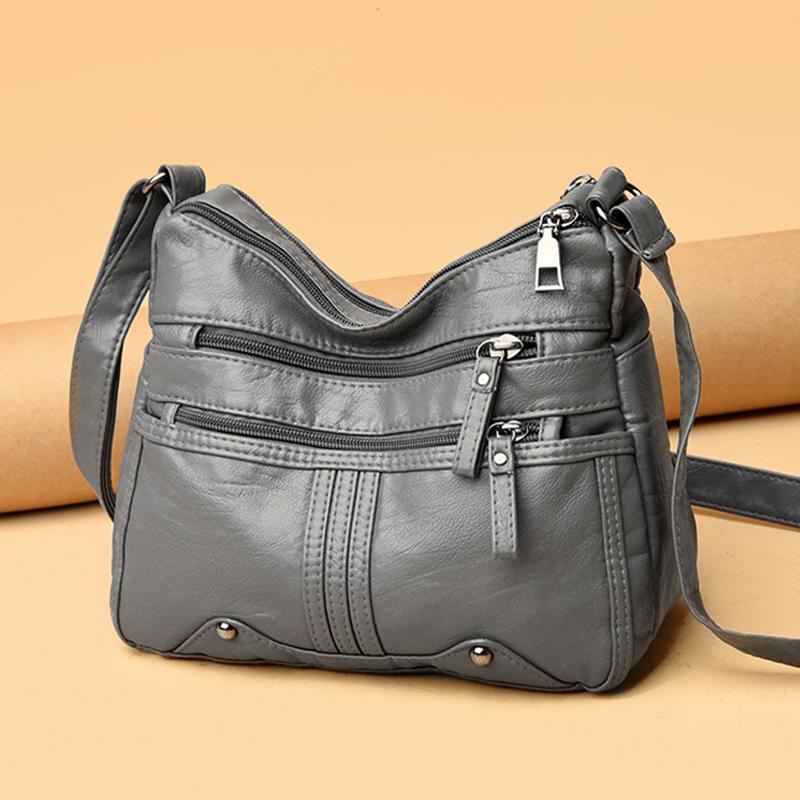 Geantă de umăr pentru femei din piele moale, nouă, cu mai multe straturi, de agrement, versatilă, tip crossbody, geantă pentru doamnă de vârstă mijlocie, geantă pentru mamă, geantă tip poștaș