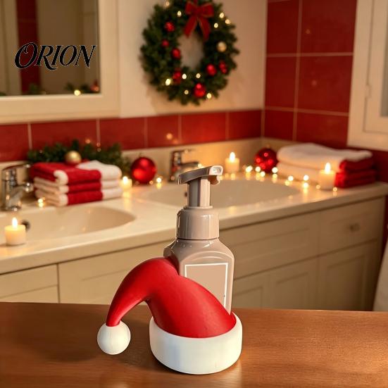 Holiday Hand Sanitizer Ornaments 3D Printed Santa Hat Soap Dispenser Holder, Decorative Bottle Cute Desktop Christmas Decor Cover, Red And White