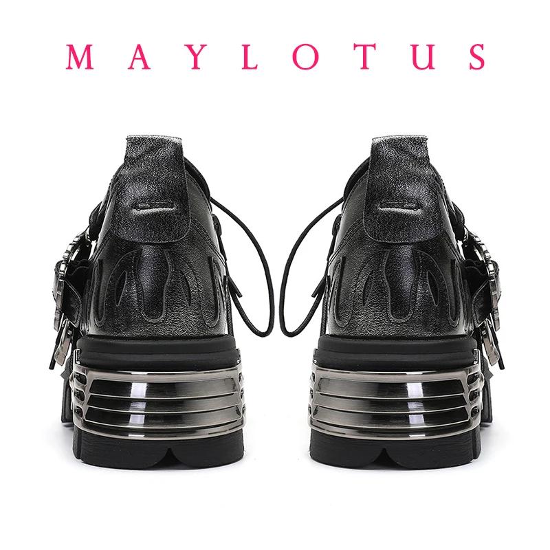 Women's For Men Pumps Platform Couple Unisex Ankle Boots Skull Metal Buckle Motorcycle Boots Gothic Style Big Size