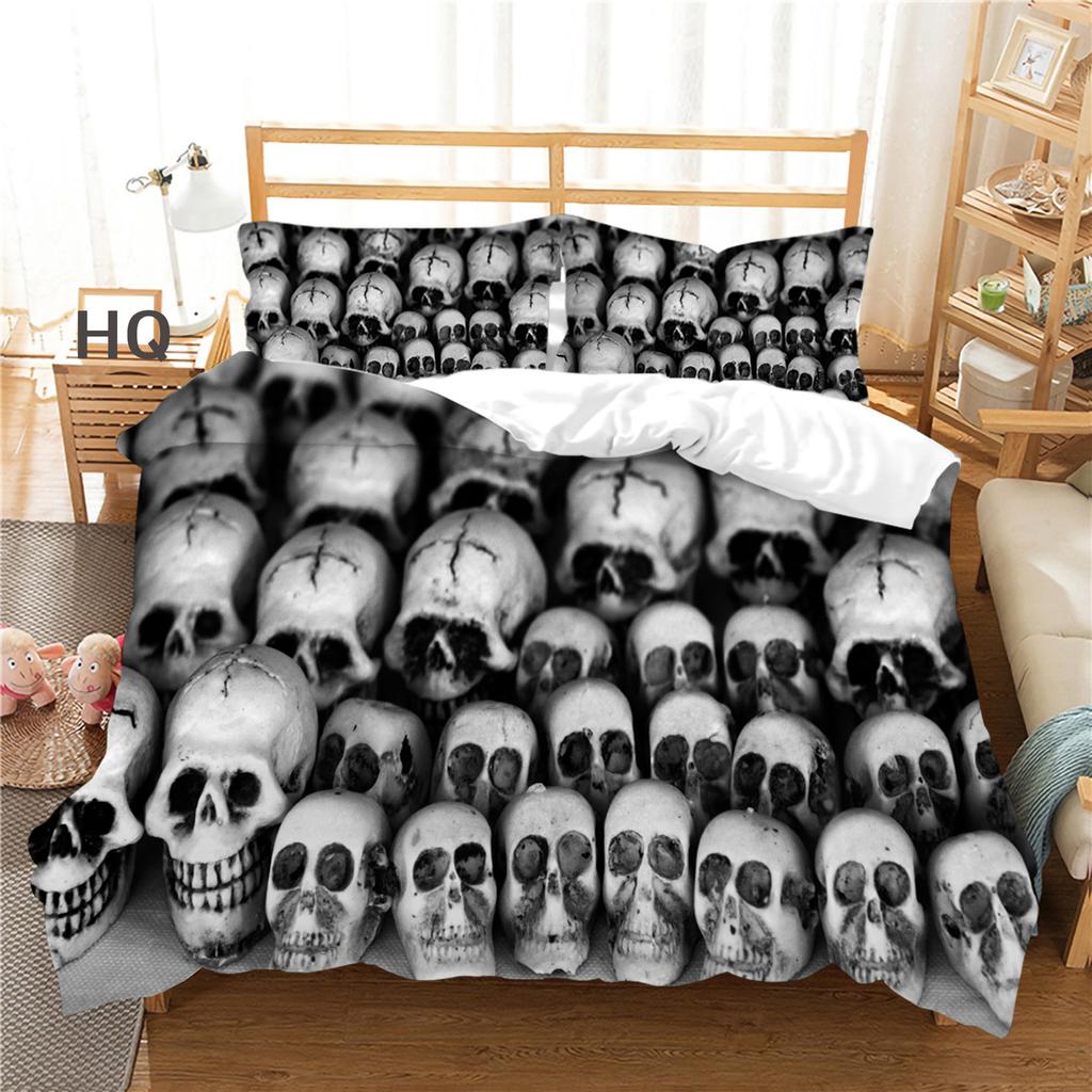 3D Terrifying Skull Bedding Set Halloween Down Duvet Cover Pillowcase 2/3pcs Luxury Home Textile Kid Men's Gift