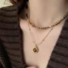 Autumn/Winter Layered Tiger Eye Pendant Necklace for Women - Double Clavicle Chain with High-End Sweater Chain Style