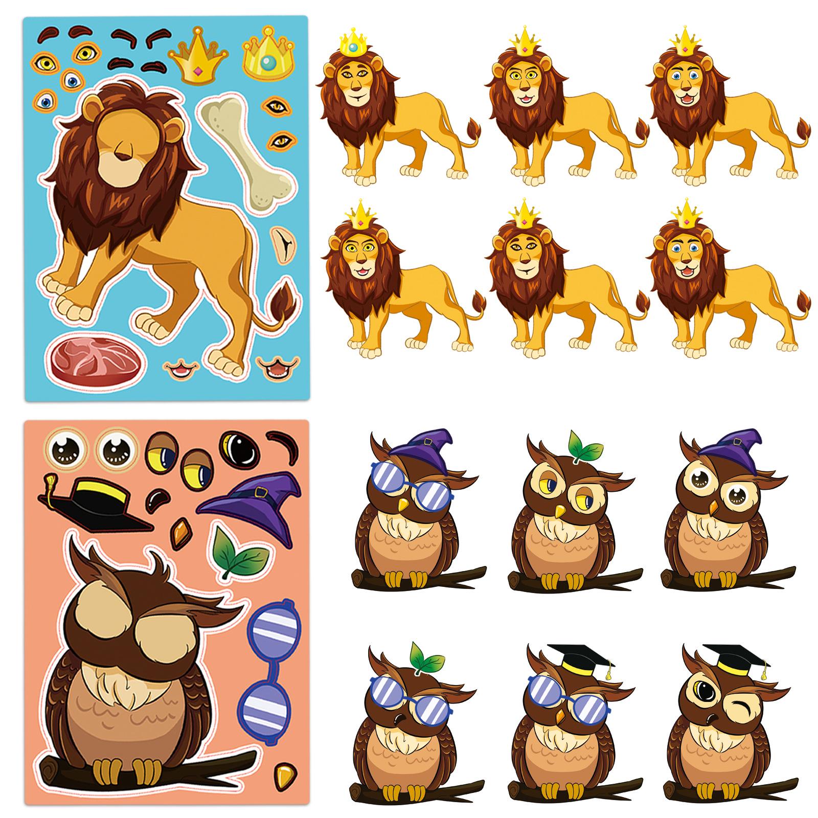 8 Sheets Animal Face Swap Stickers: Cute Cartoon Parent-Child DIY Doodle Journal Set