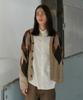 Knitted Bulky Brushed Argyle Cardigan Brown