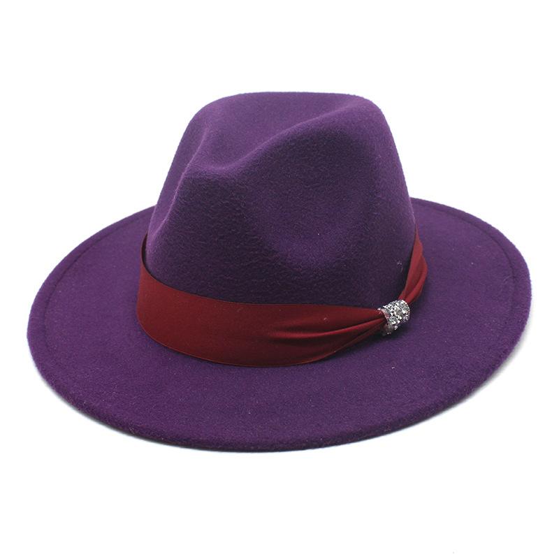 New Fashion Women Men Wide Brim Felt Jazz Fedora Hats Solid Color Party Trilby Wedding Hat Autumn Winter Hats 56-58-60CM