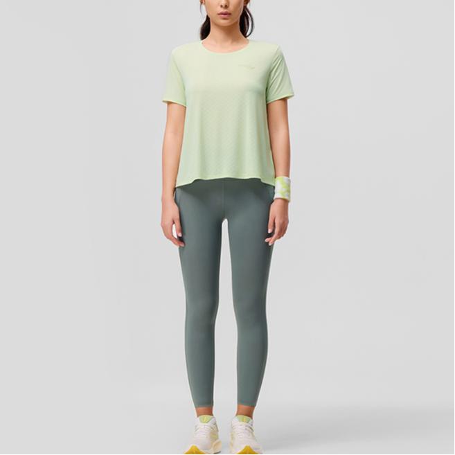 Saucony Logo Letter Splicing Mesh Design High Waist Fitness Sports Long Pants Women bottoms Grass-Green SC1249130B-GE25