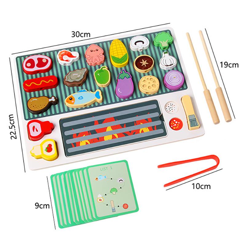 Children Barbecue Food Kitchen Toys Miniature Food Pretend Play Matching Cutting Games Toddlers Montessori Education Wooden Toy