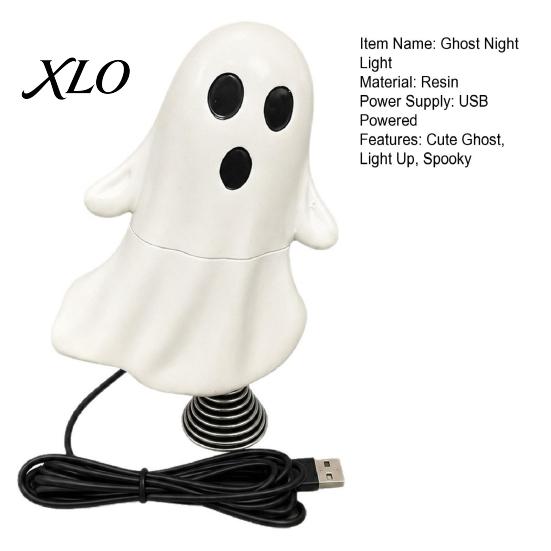USB Powered Ghost Light Cute Night with Spring Base, Mini Spooky Halloween Christmas Tree Ornaments Topper LED for Party, Office Desk, Home Decor