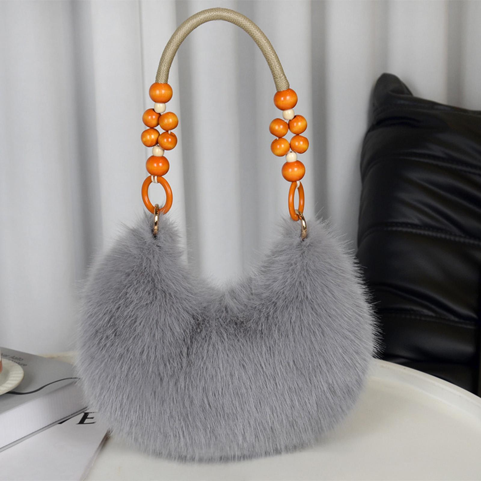 

Fluffy Shoulder Bag Long Plush Crossbody Purse Handbag for Women Fashion Soft Fur Tote for Women Winter Fashion Accessories сірий колір