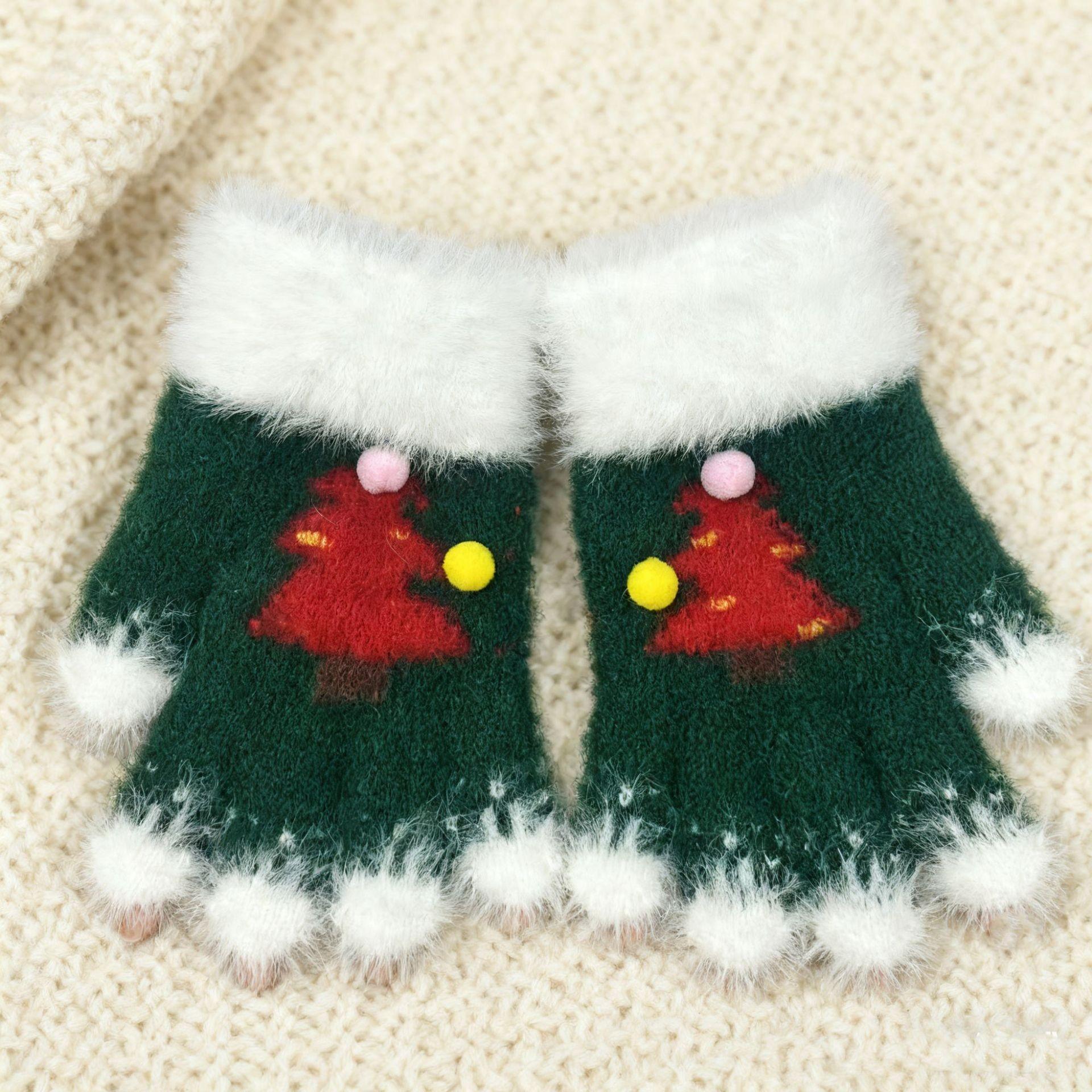 

Customized Christmas new children s warm knitted gloves, cute cold-proof fingers, male and female children s treasures One size