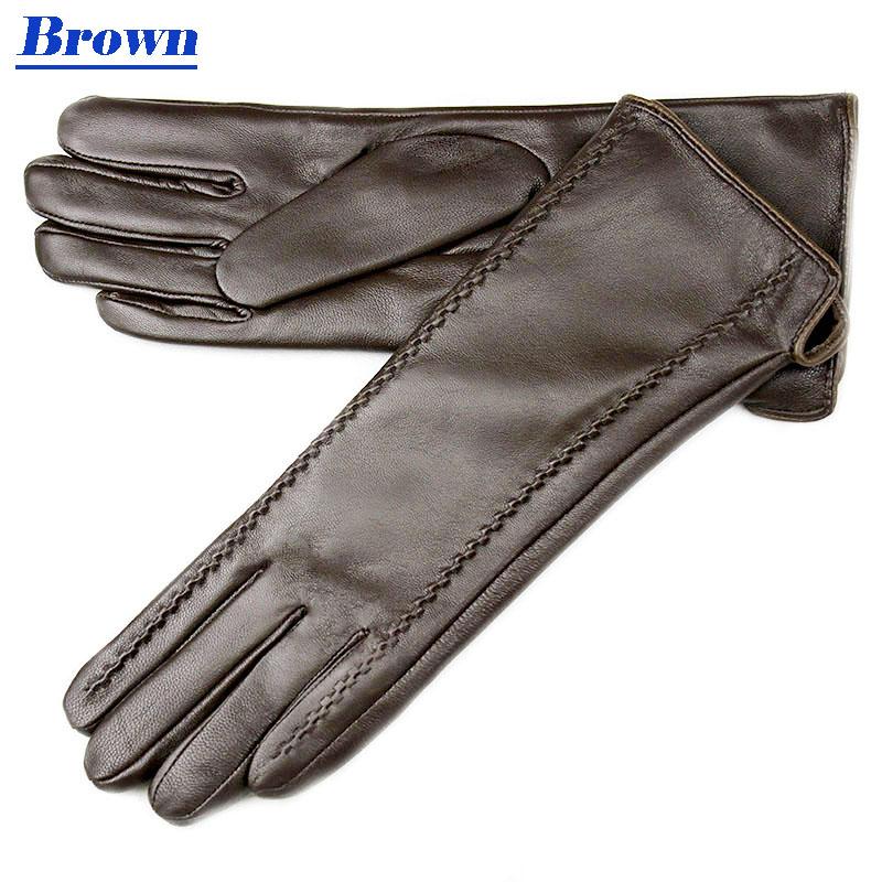 Leather Sheepskin Gloves Women's Mid-Length Stripes Plus Velvet Warm Autumn and Winter Windproof Free Shipping
