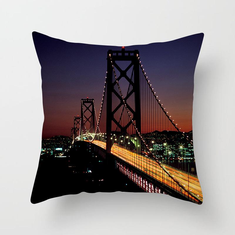 Modern Simple Landscape Car Print Sofa Pillow Cushion Cover Home Soft Furnishings