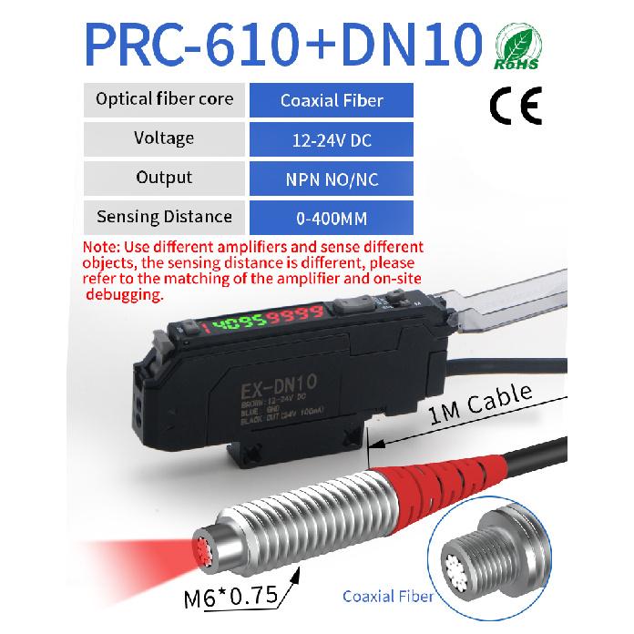 GTRIC Diffuse Reflective Fiber Optic Sensor Kit with Separate Amplifier High Precision12-24V DC NPN NO/NC Photoelectric Sensor