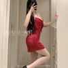 Erotic Lingerie, Sexy red hot girl hip Wrap dress, mesh see-through seductive, no-take pajamas 1118