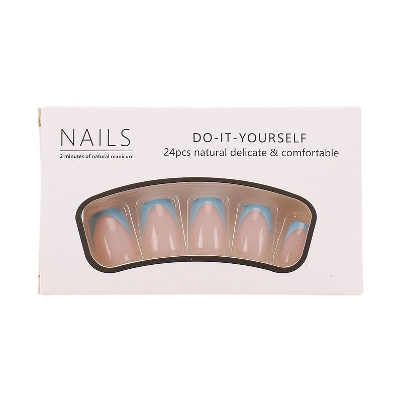 French Blue Edge Wearable Nail Art: 24 Pieces of Short Square False Nails
