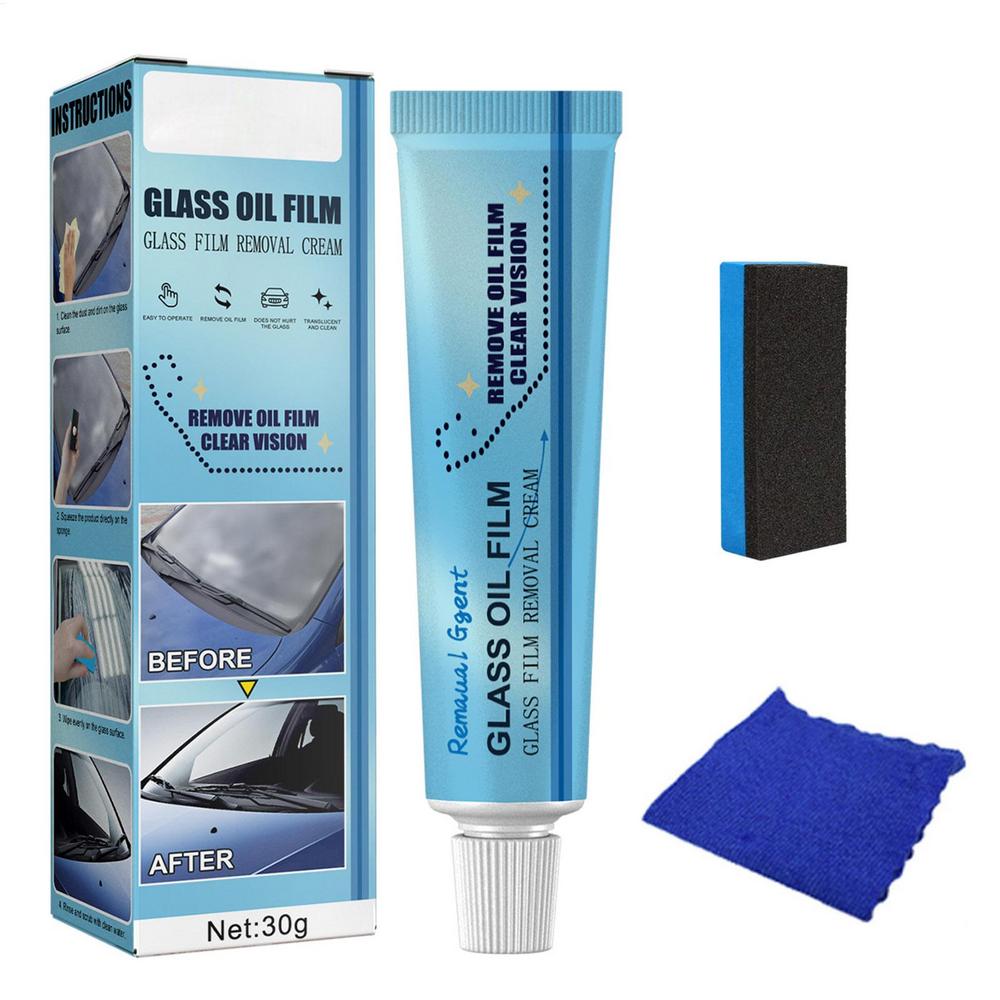 Car Glass Oil Film Removing Paste Glass Cleaner Polish Agent with Sponge and Cloth Windshield Window Cleaner Glass Film Coating