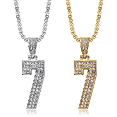 Neuer Beliebter Hip-Hop HIPHOP Schmuck mit Diamantbesetztem Nr. 7 Digital Anhänger Halskette