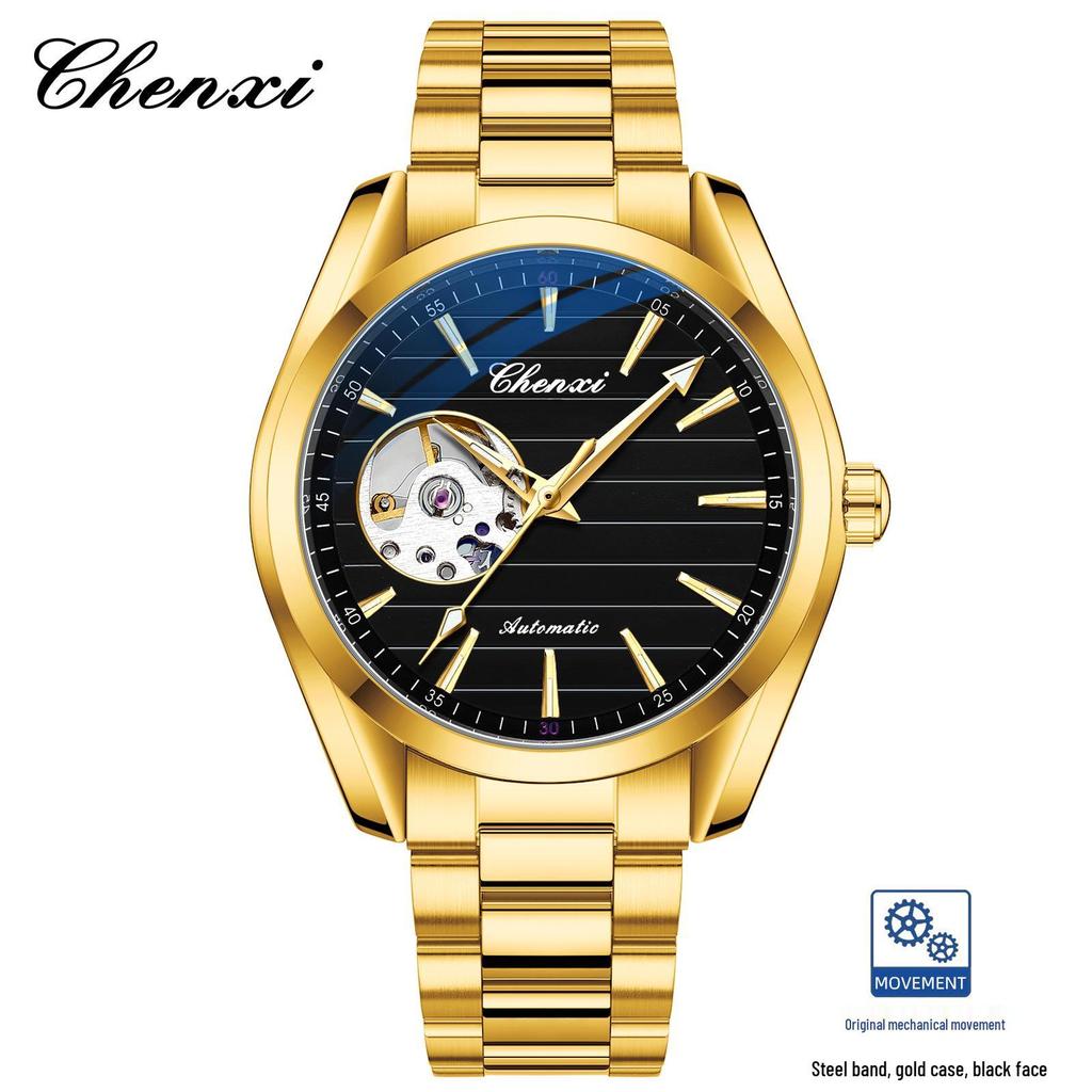 CHENXI Men's Luminous Waterproof Skeleton Automatic Mechanical Watch with Steel Band