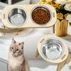 Cat And Dog Feeding Bowls Anti-tip Bowls Stainless Steel Pet Bowls With Wooden Supports Neck Protection Design 2 In 1 Water Bowl