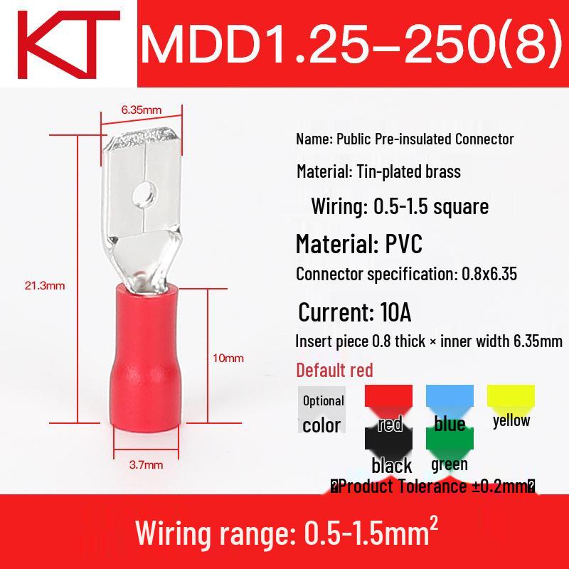 KT Keshitong Brass MDD1.25-110-187-250 Male Pre-insulated Crimp Terminal Tab