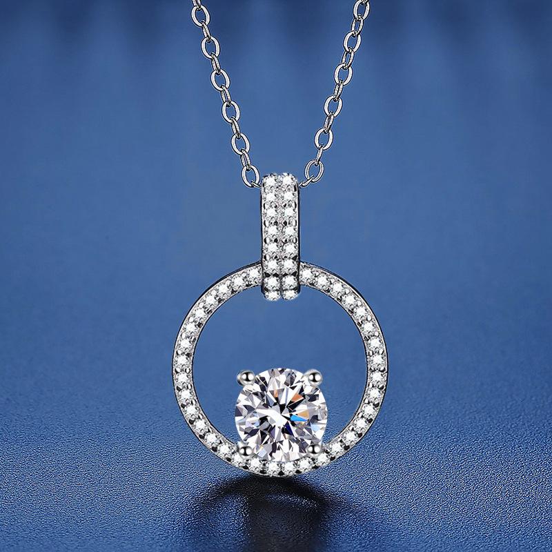 S925 Sterling Silver Moissanite Padlock & Ring Pendant Necklace - Light Luxury Clavicle Chain Choker