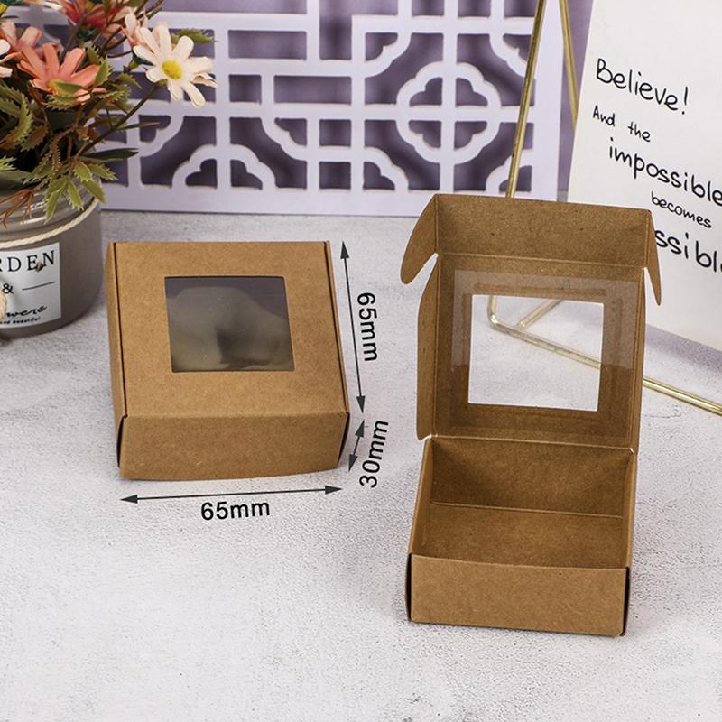 10 Pcs Square White/Kraft/Black Window Packaging Boxes, Various Sizes, Wedding Party Gifts, Handmade Soap Chocolate Flat Boxes