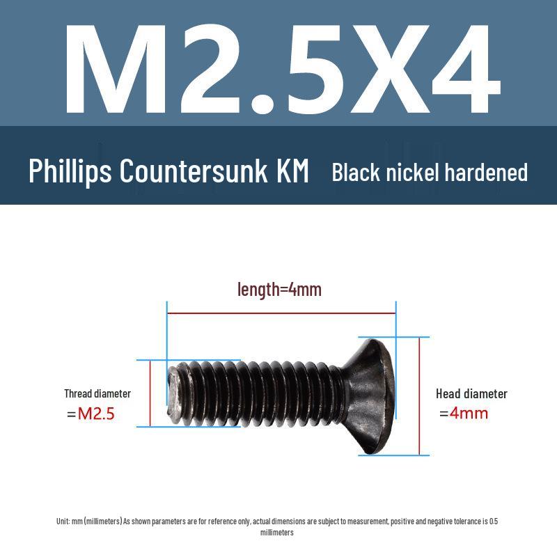 Yigu Uhlíková ocel Černý nikl Kalené KM Šrouby s plochou hlavou Phillips M2-M4 pro elektroniku