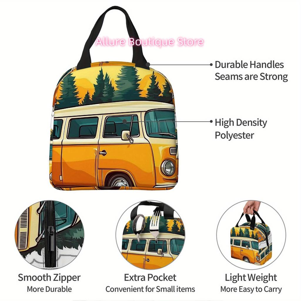 1pc, Yellow Van with Forest Background Printed Thermal Bag, Insulation Bag, Insulated Bag. Not for Food Contact. Suitable for Ho