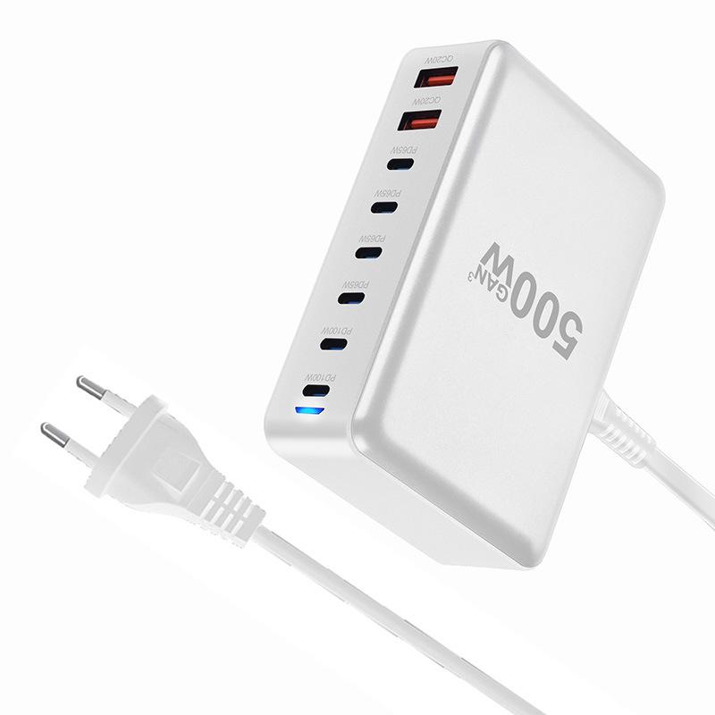 500W Gallium Nitride Multi-Port PD100W Fast Charger for Desktop and Phone
