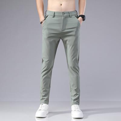 Summer Thin Elastic Waist Ice Silk Pants Men's New Trend Versatile Slim Straight Men's Casual Trousers