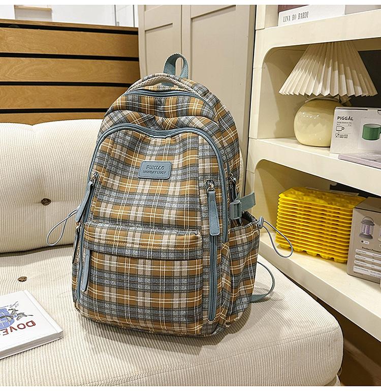 Schoolbag high-value retro style plaid schoolbag for women's autumn and winter new Korean ins middle and high school students versatile backpack