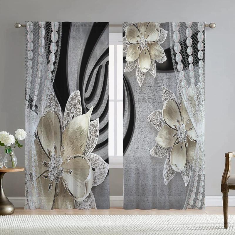 Floral Sheer Curtains for Bedroom and Balcony Light Filtering Privacy No Drill Window Panels 72x72inch