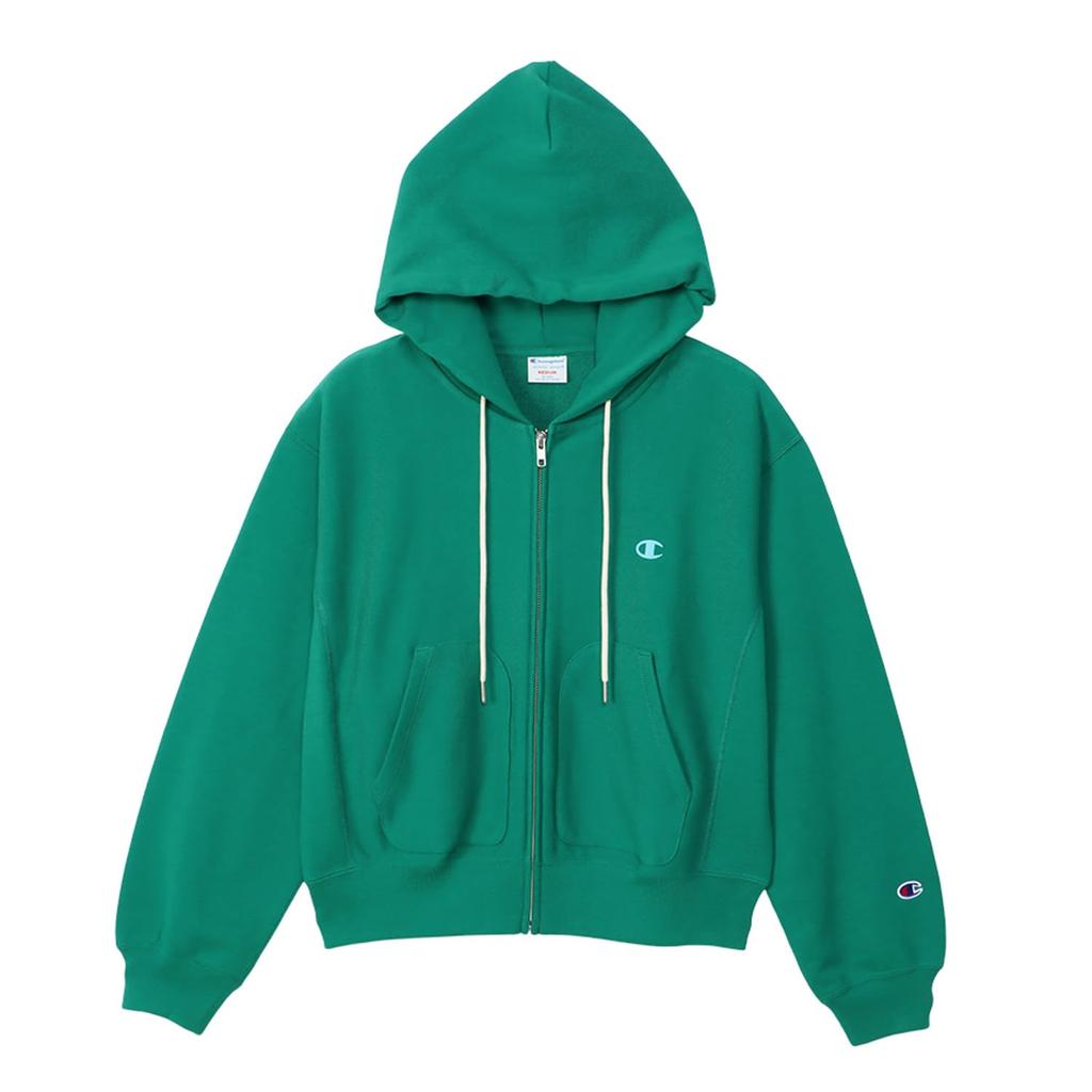 Champion Long Sleeve Cotton 10oz Reverse Zip Hooded Sweatshirt with Deep Size L Women's 100% Weave® One-Point Logo, Green, (CW-Z101)