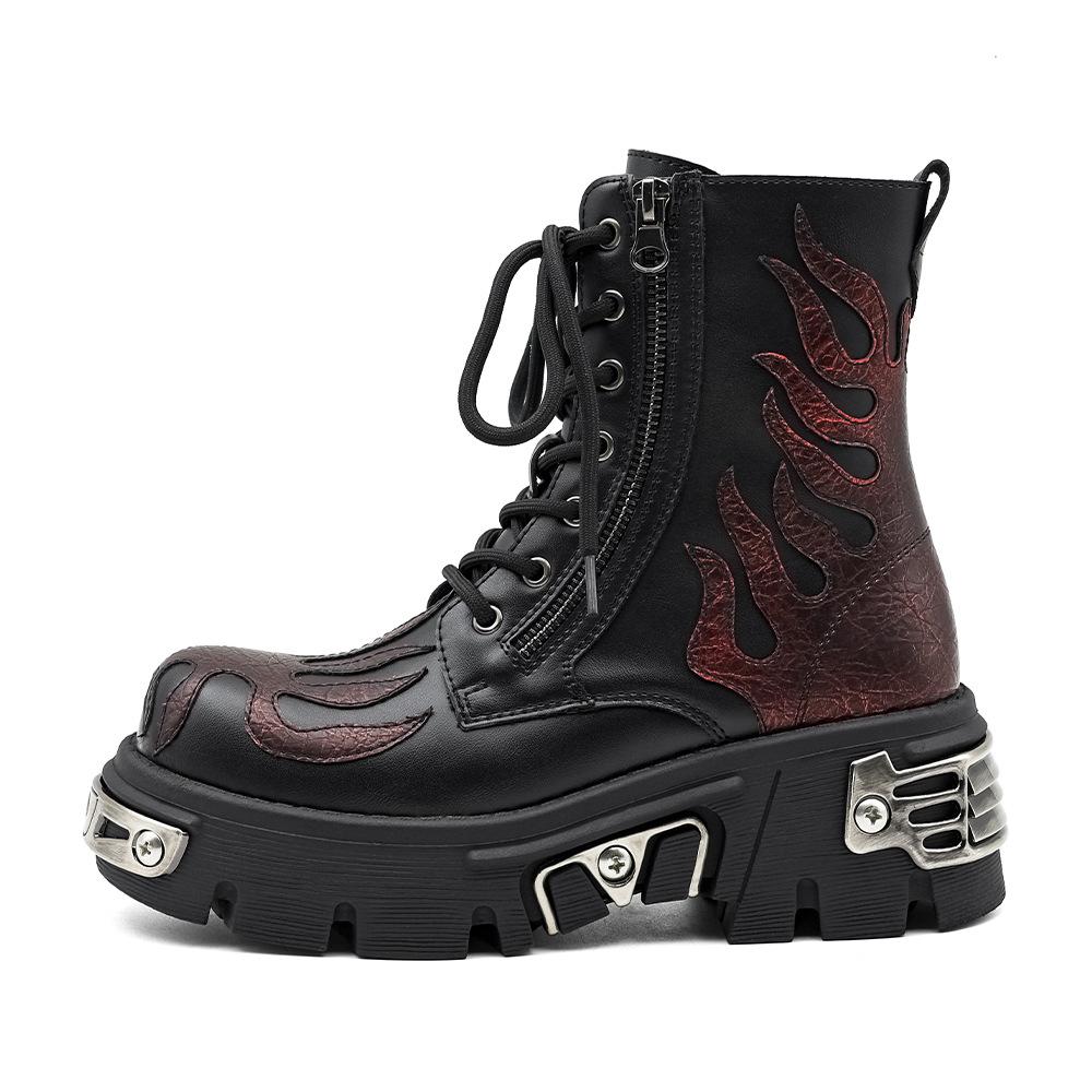 Flame Punk Retro Platform Combat Boots Unisex High Top Martin Boots with Tank Sole