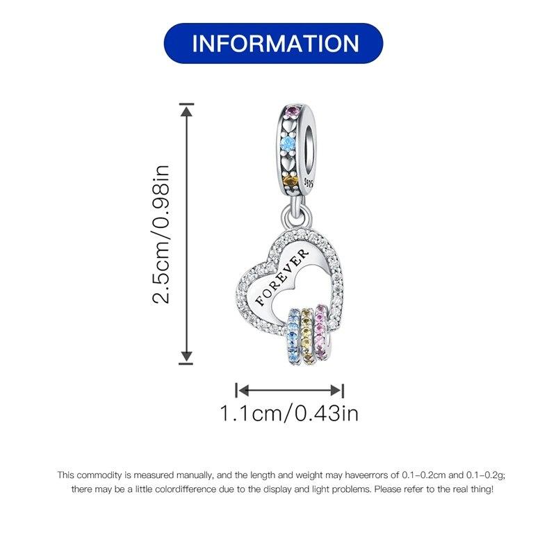 New Copper Heart-Shaped Colorful Zircon Beads Pendants Charm Fit The Genuine Beautiful Bracelets Women Do-It-Yourself Jewellery